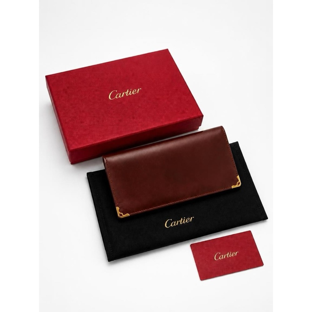 In Box & Dustbag /Rare Vintage‎ Cartier Bordeaux Leather Long Wallet